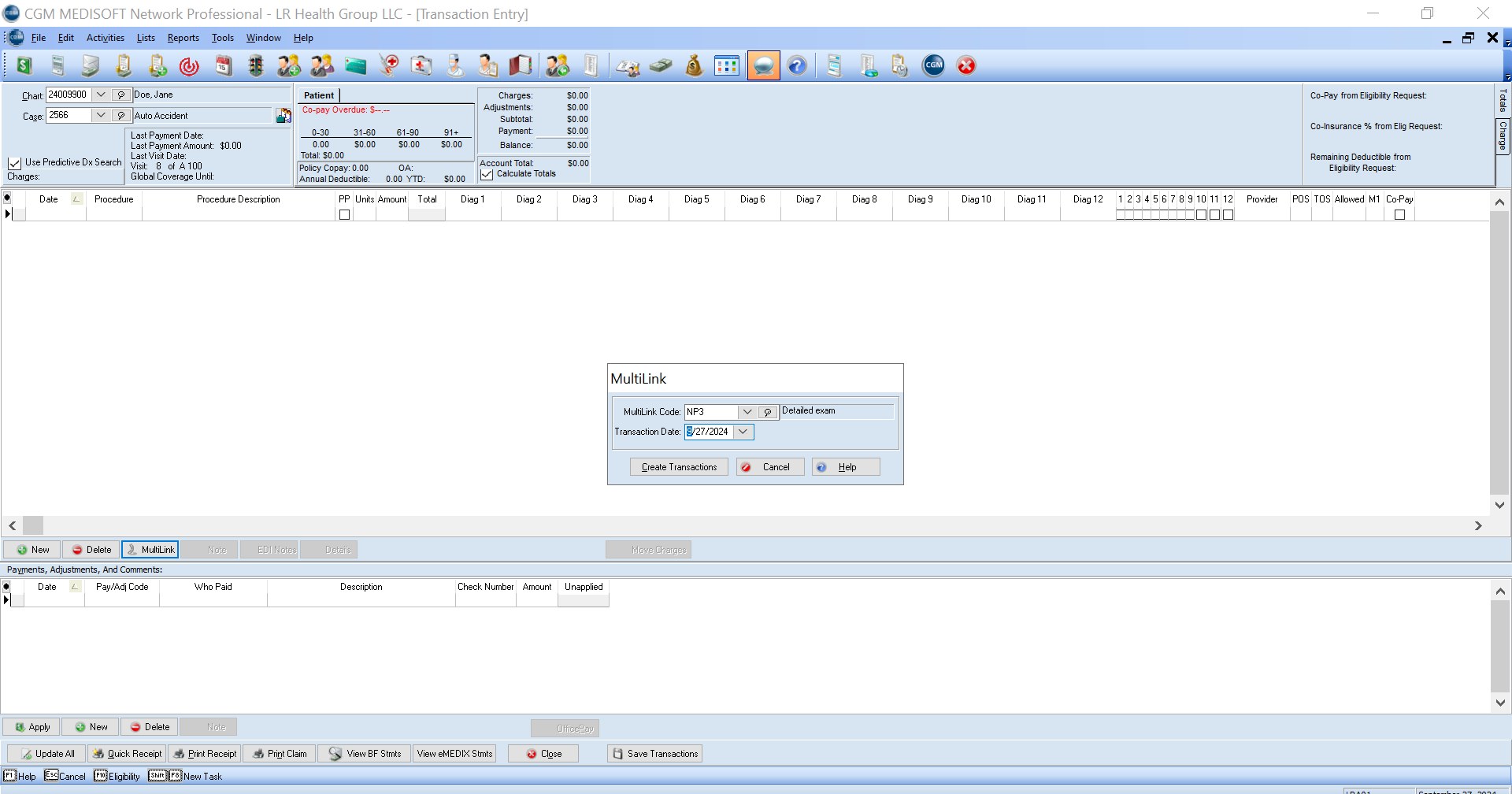 CA Manual version — chart number top left, MultiLink on the bottom bar, then Save Transactions and Update All