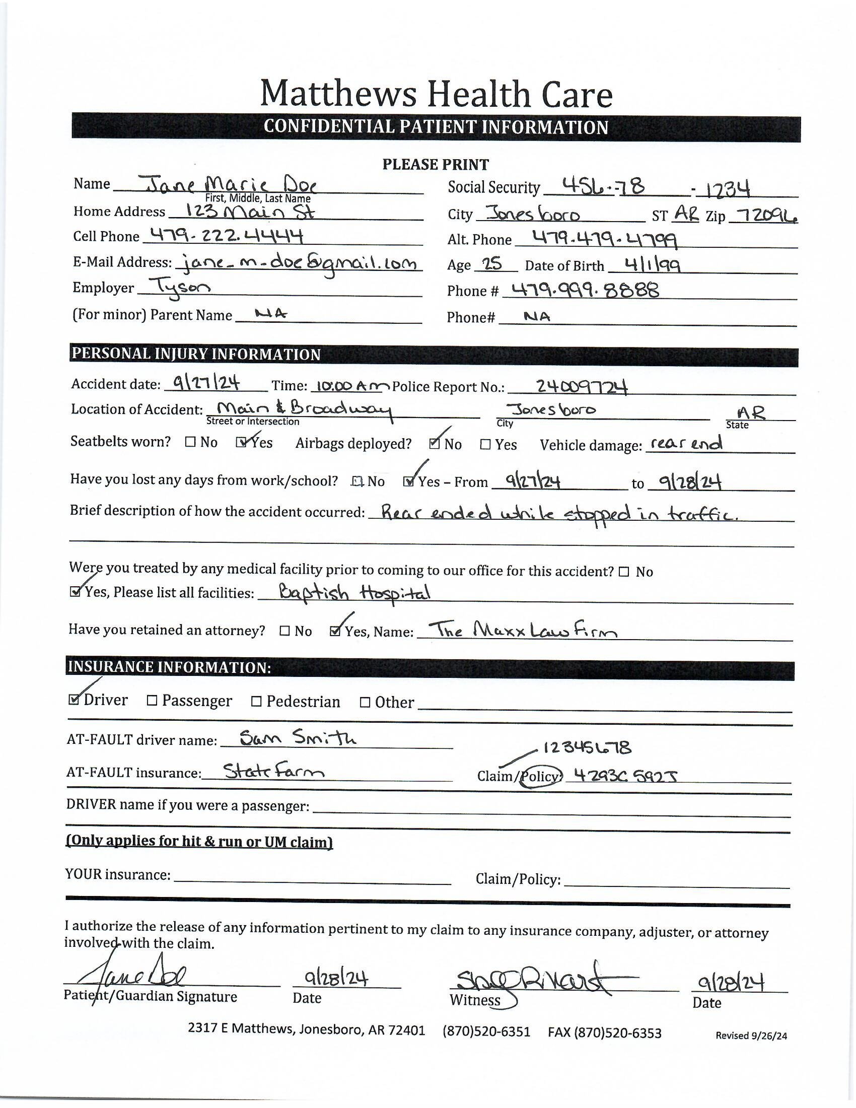 Confidential Patient Information (CPI) form