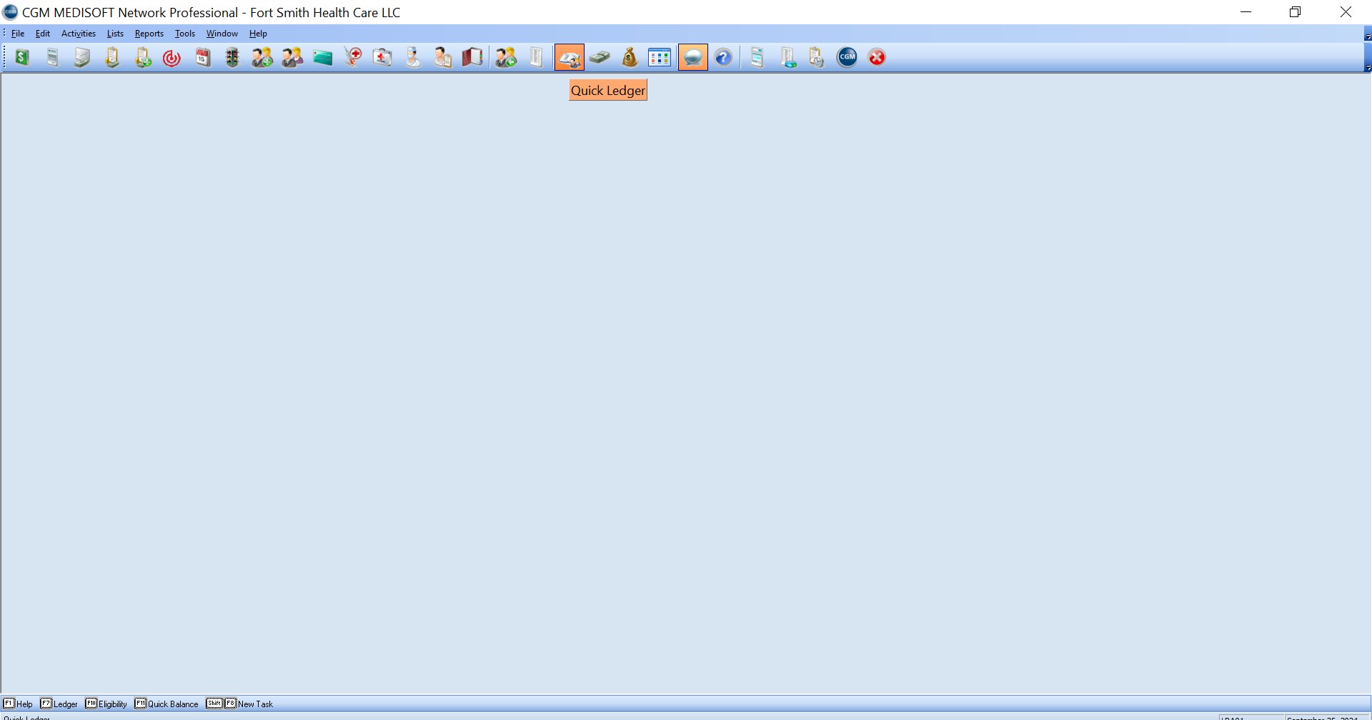 CA Manual version — Quick Ledger toolbar icon (highlighted)