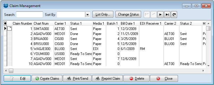 Medisoft — Claim Management (Activities > Claim Management): click Create Claims